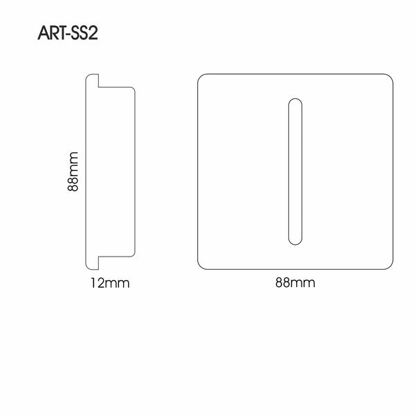 Diagram of the single polished chrome vertical rocker switch showing dimensions.