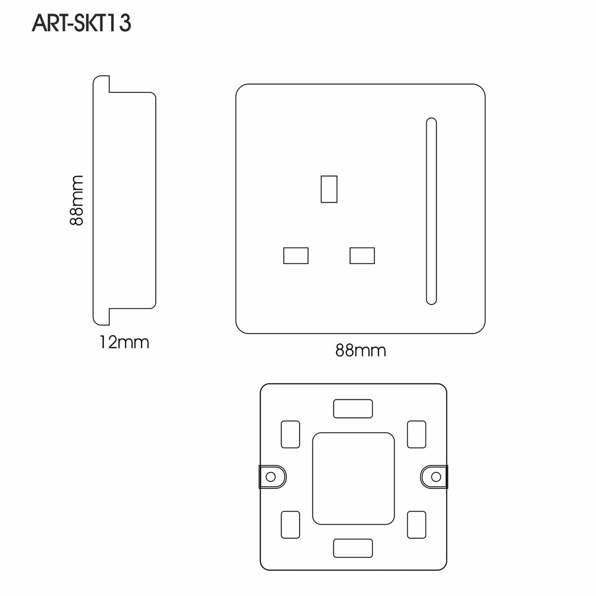 1 Gang 13 Amp Switched Single Socket in Gloss Black