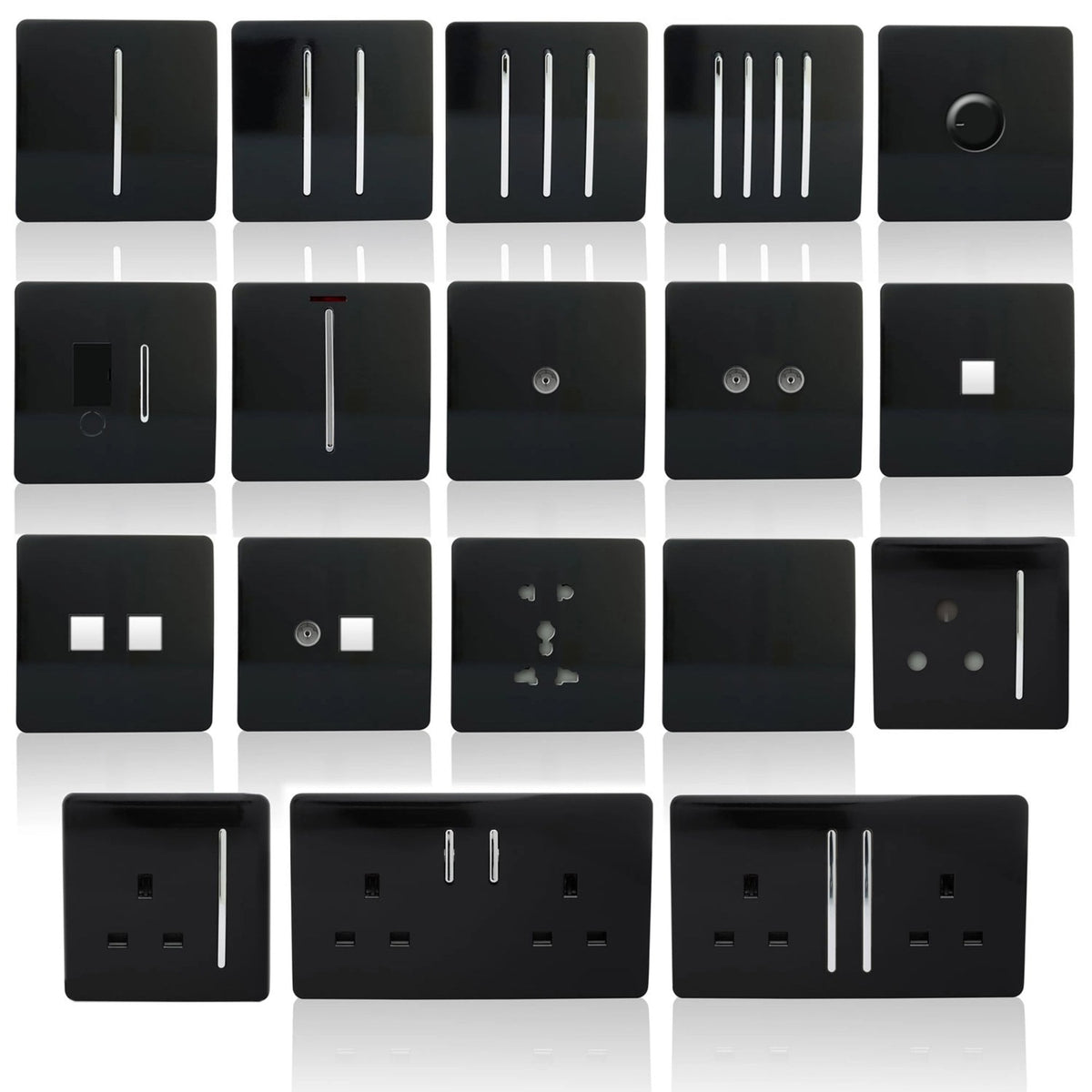 1 Gang 13 Amp Switched Single Socket in Gloss Black