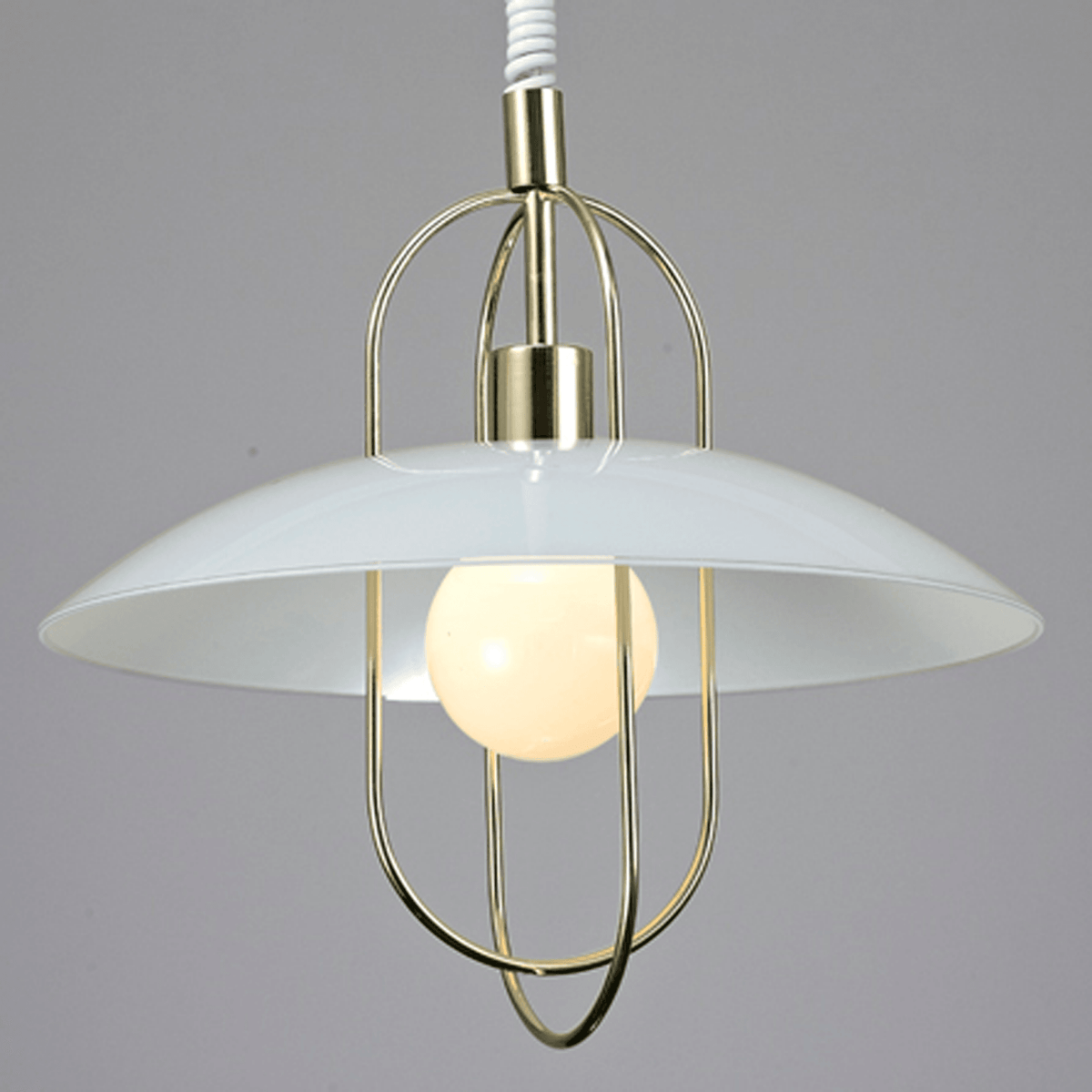 Riva Opal Glass Rise and Fall Pendant Light in Polished Brass