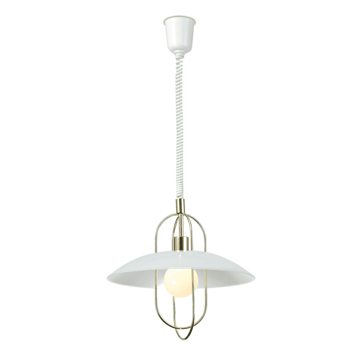 Riva Opal Glass Rise and Fall Pendant Light in Polished Brass