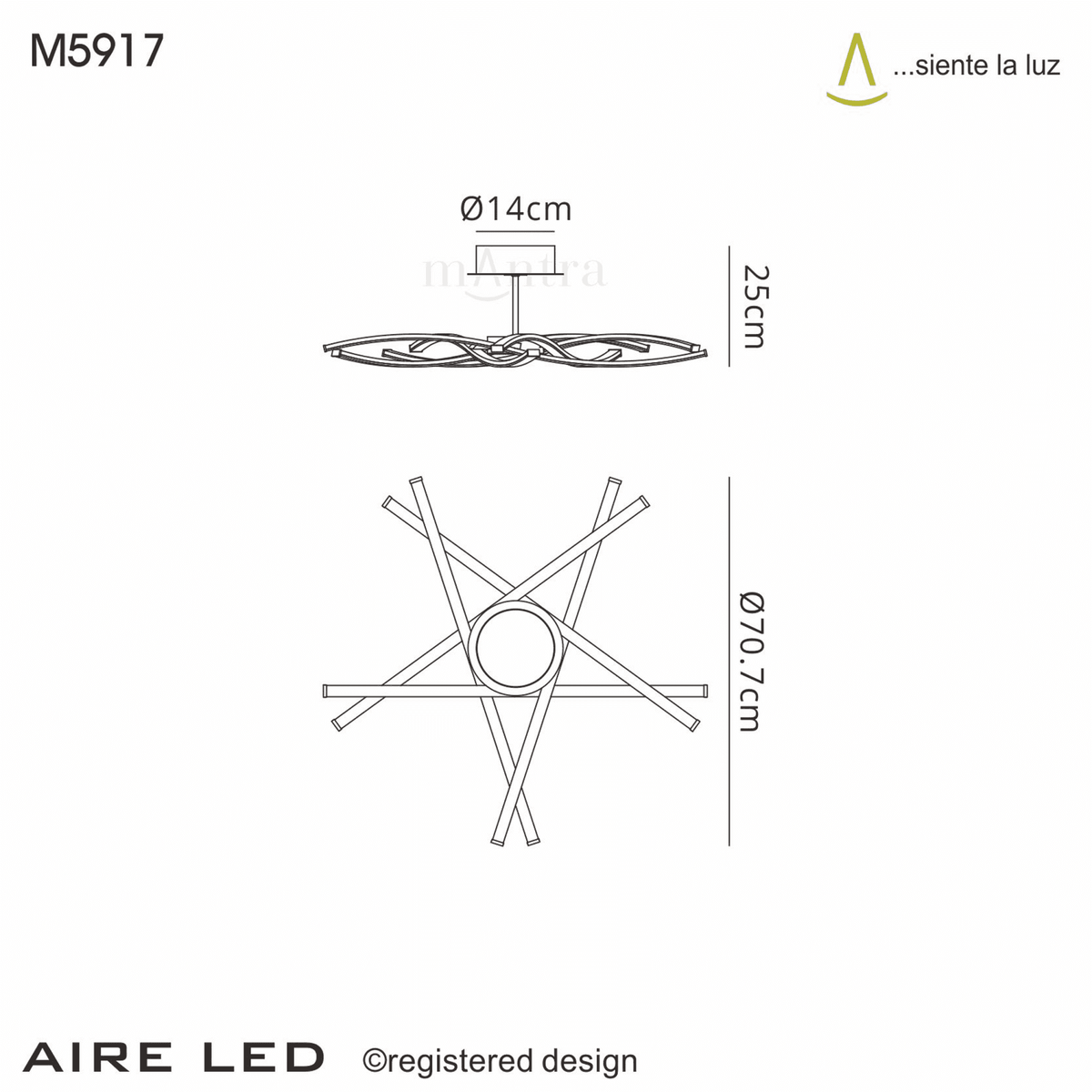 Aire Large LED Dimmable Semi Flush Ceiling Light