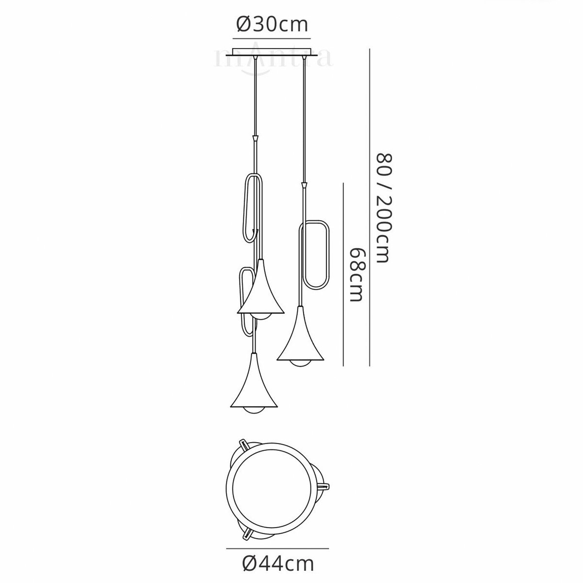 Jazz Oro 3 Light Pendant in Polished Gold