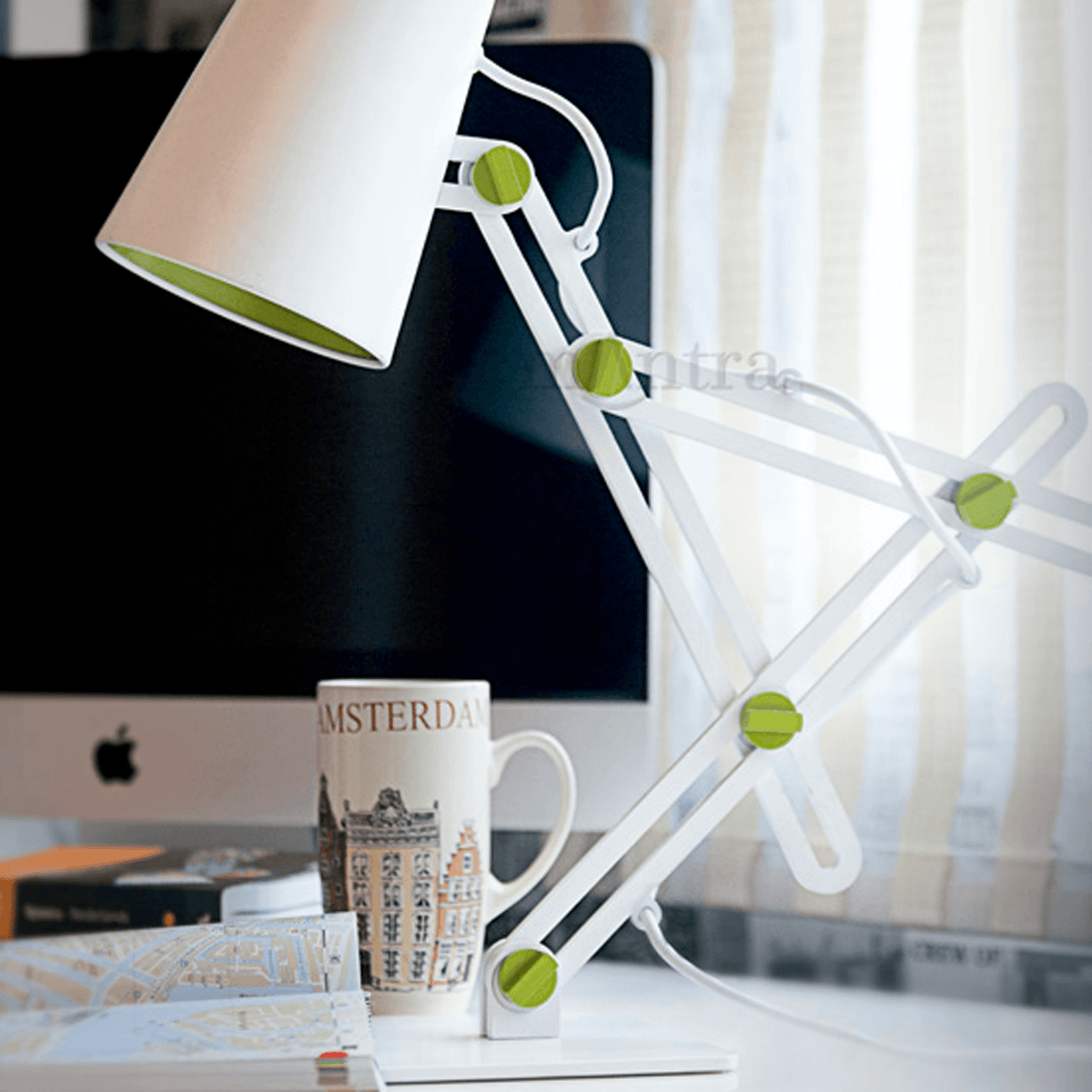 Looker Adjustable Desk Lamp in White and Green