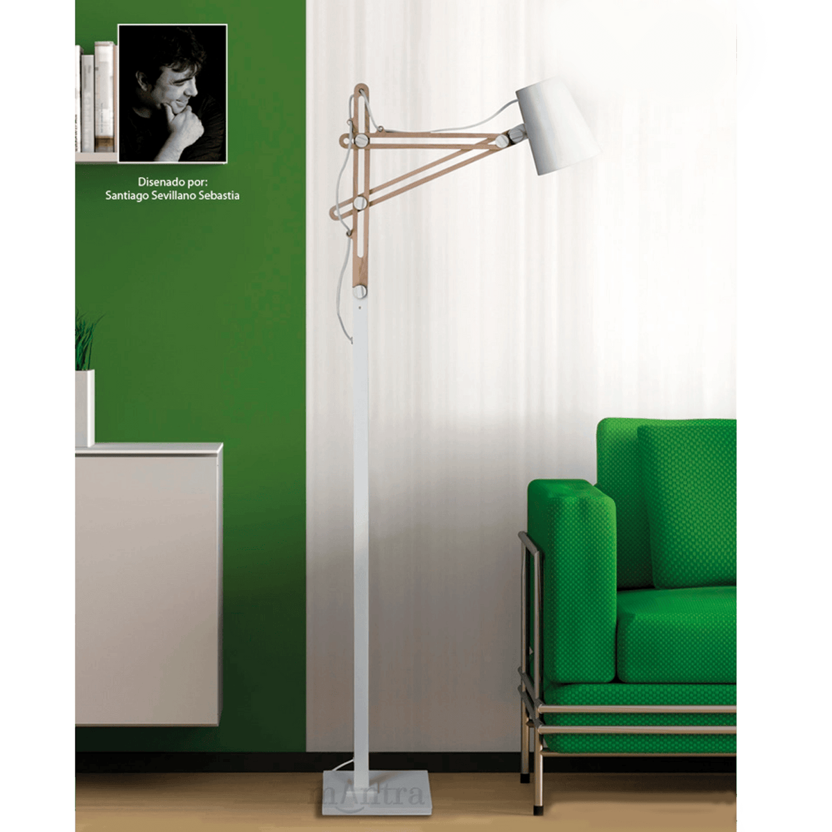 Looker Adjustable Floor Lamp in White and Beech Wood