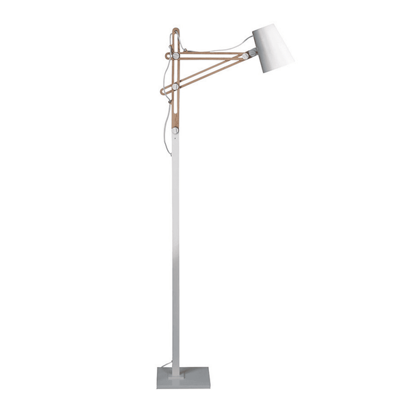 Looker Adjustable Floor Lamp in White and Beech Wood