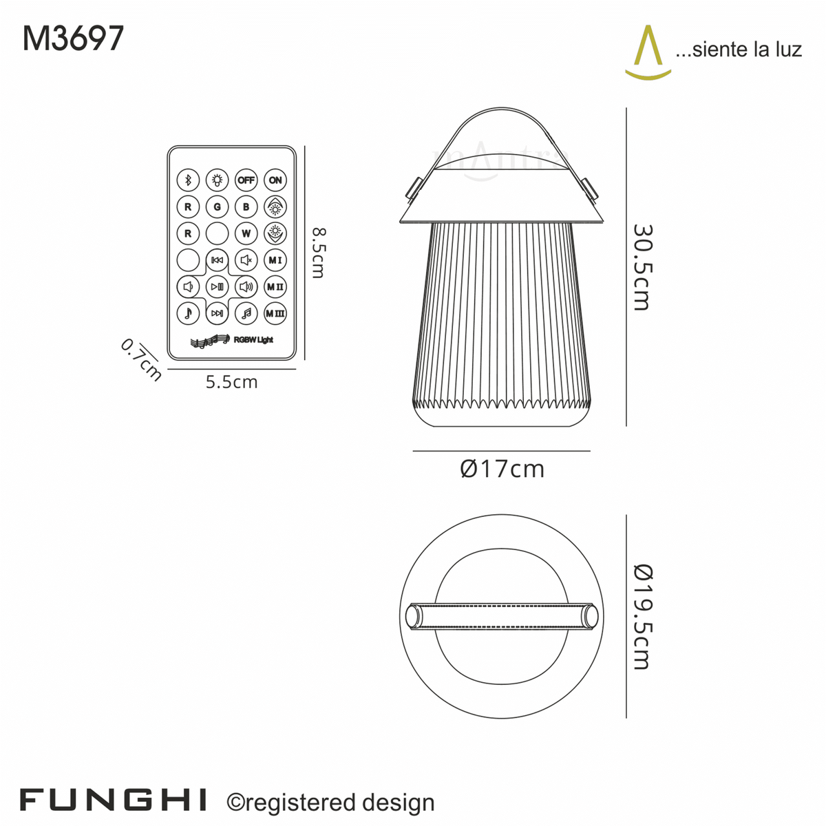 Funghi IP44 Portable Speaker with 3W LED Outdoor Light