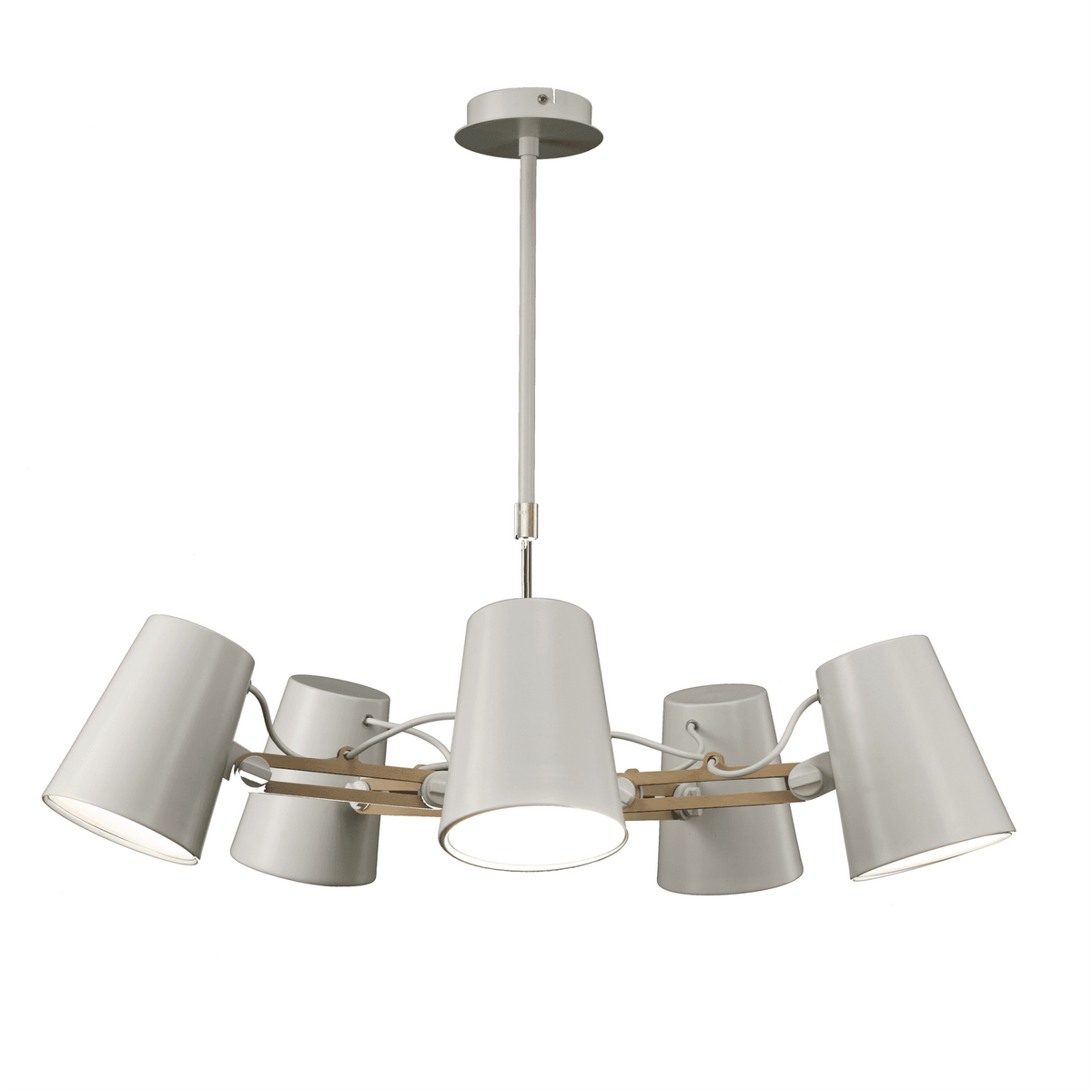 Looker 5 Light Adjustable Pendant in White and Beech Wood