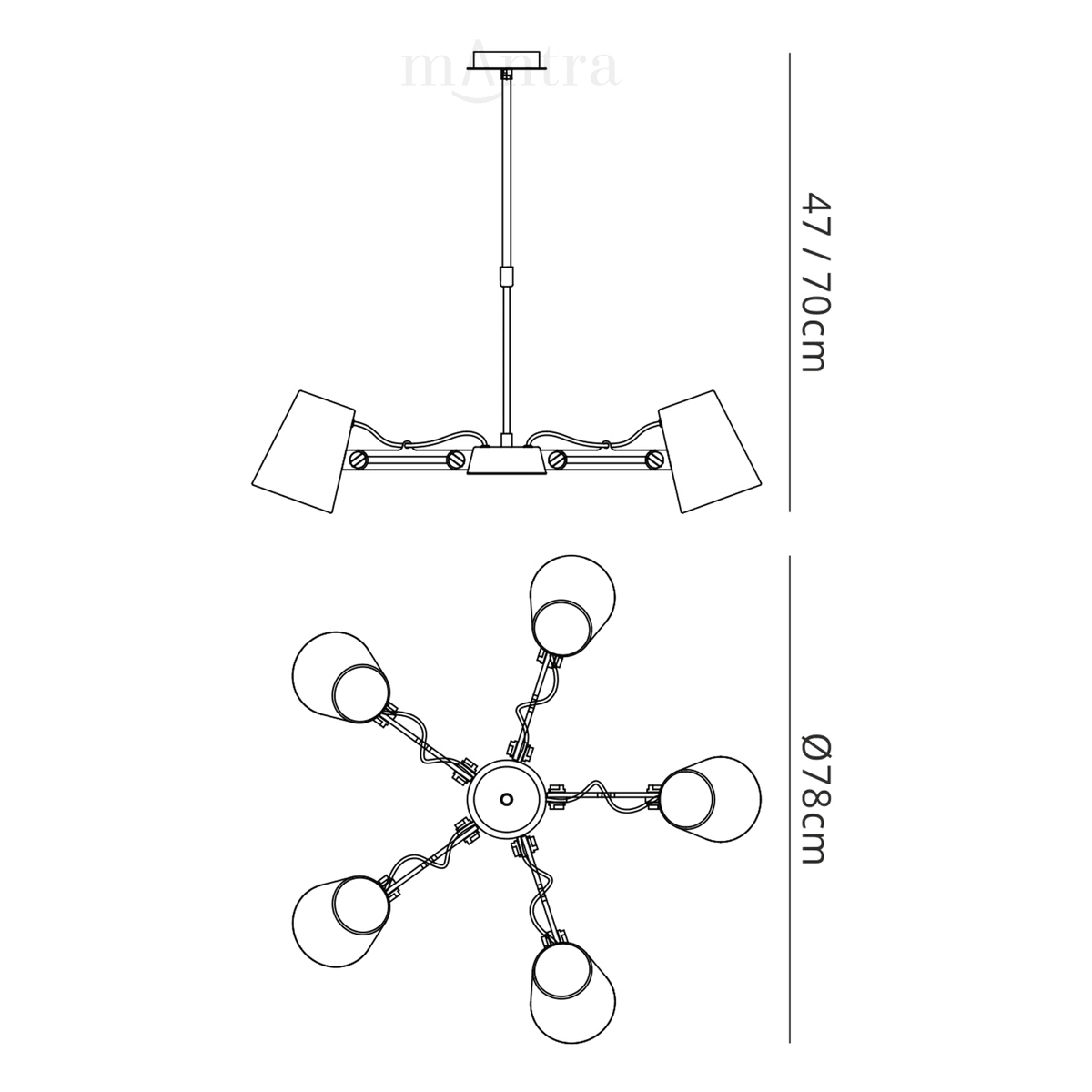 Looker 5 Light Adjustable Pendant in White and Beech Wood