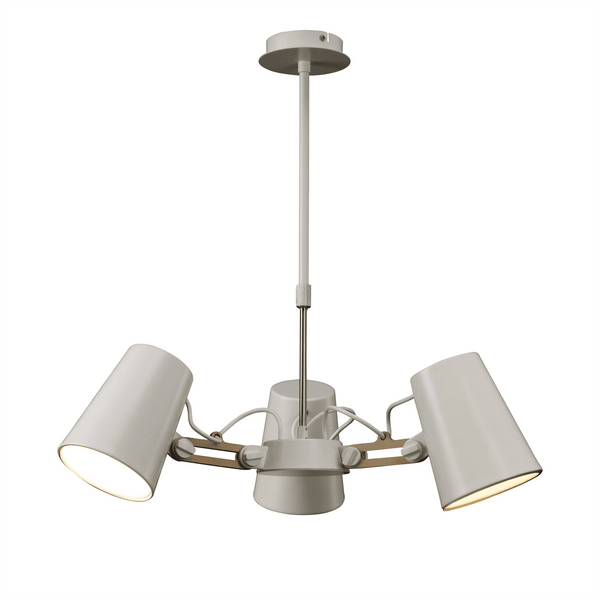 Looker 3 Light Adjustable Pendant in White and Beech Wood