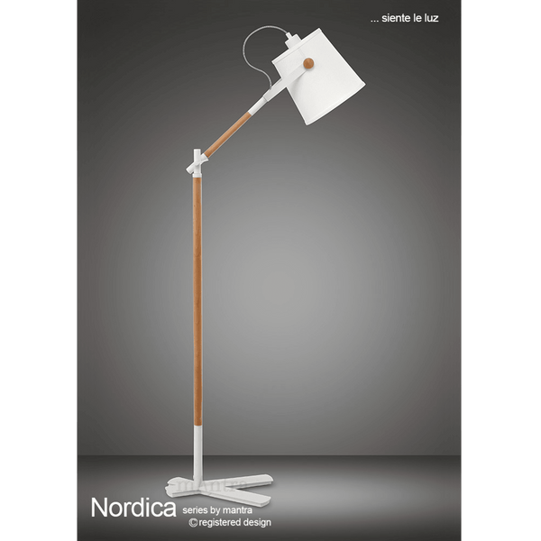 Nordica Adjustable Floor Lamp in Ivory White and Beech Wood