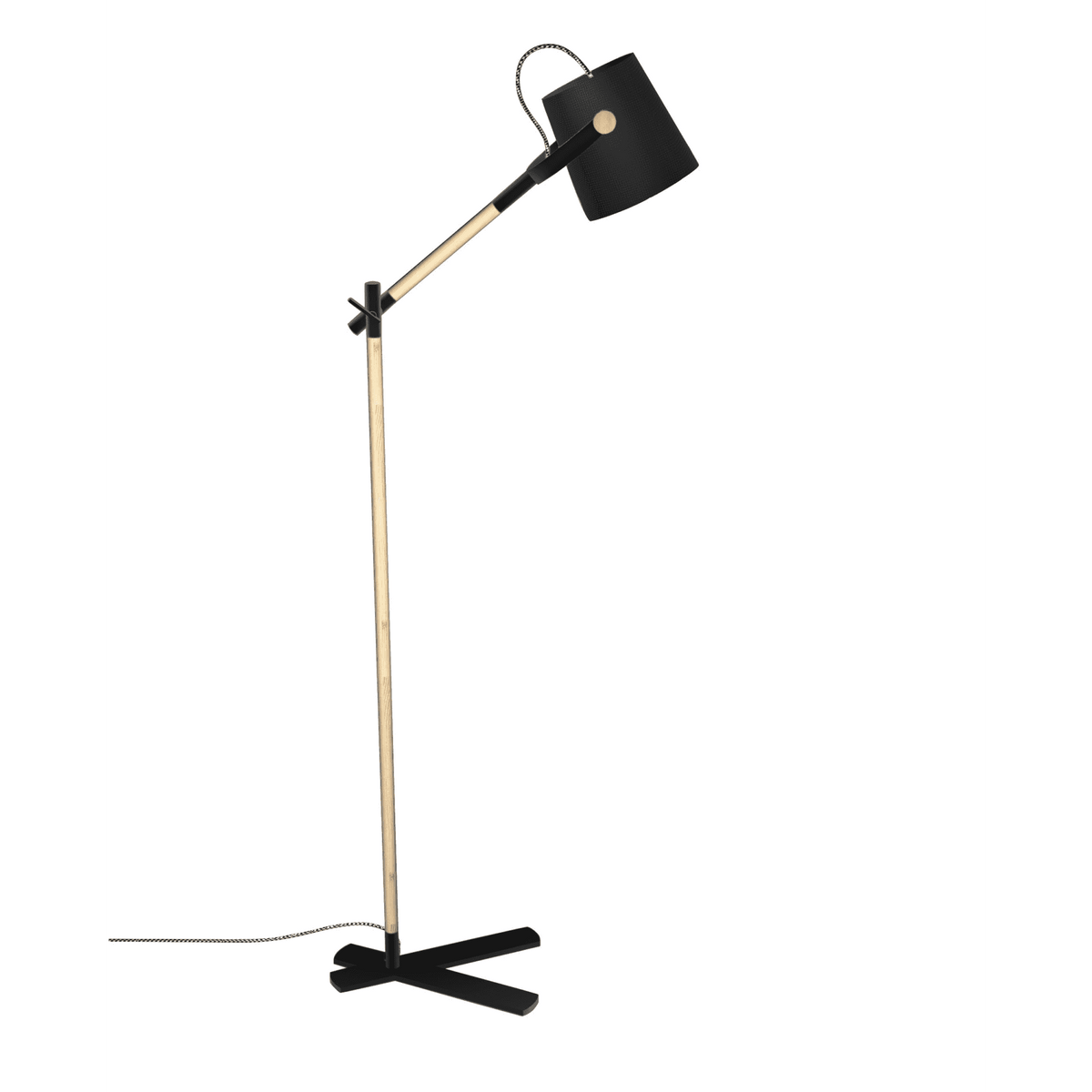 Nordica Adjustable Floor Lamp in Black and Beech Wood