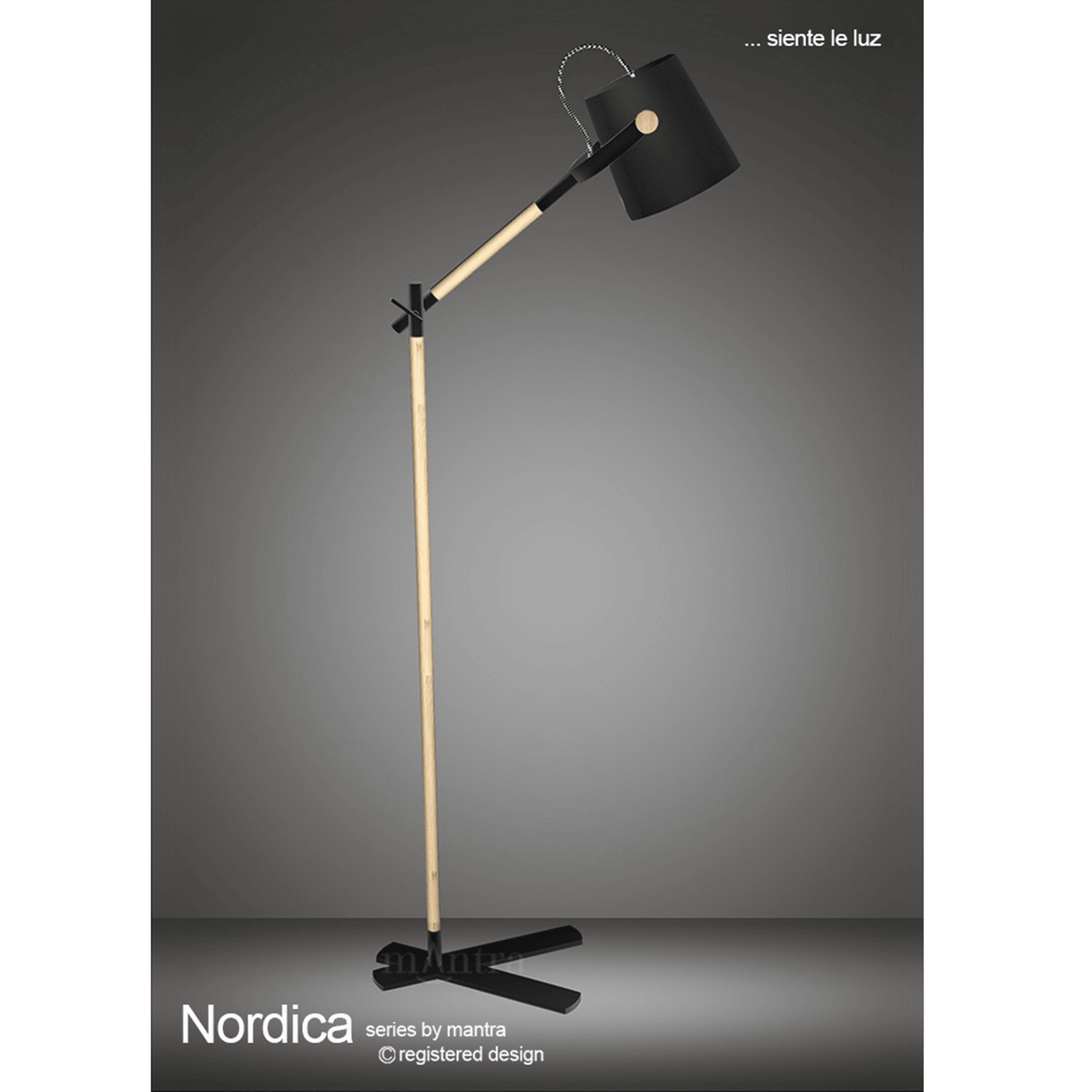 Nordica Adjustable Floor Lamp in Black and Beech Wood