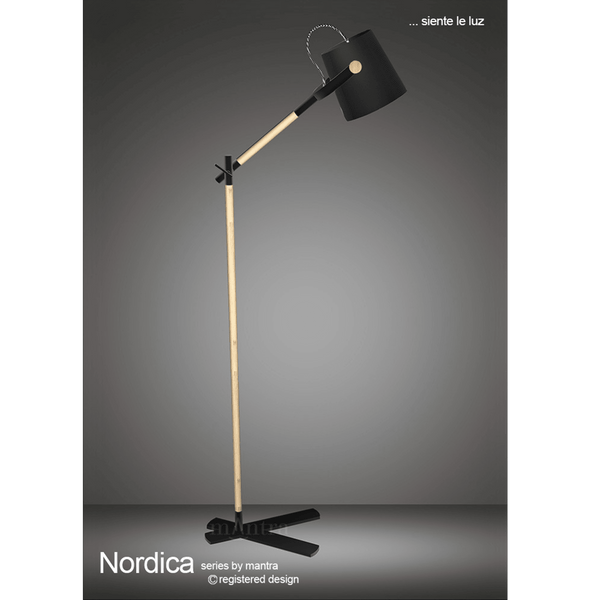 Nordica Adjustable Floor Lamp in Black and Beech Wood
