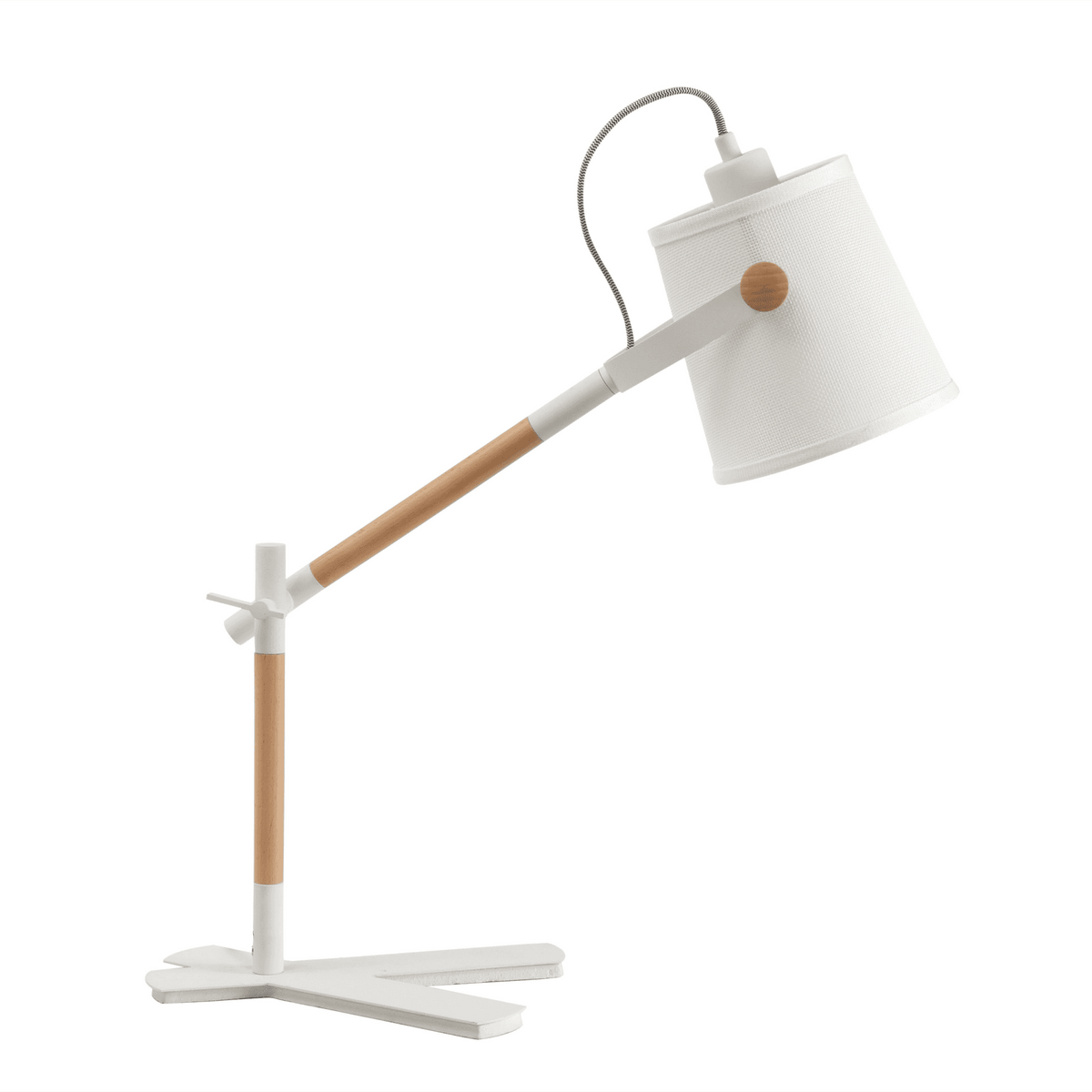 Nordica Adjustable Desk Lamp in Ivory White and Beech Wood