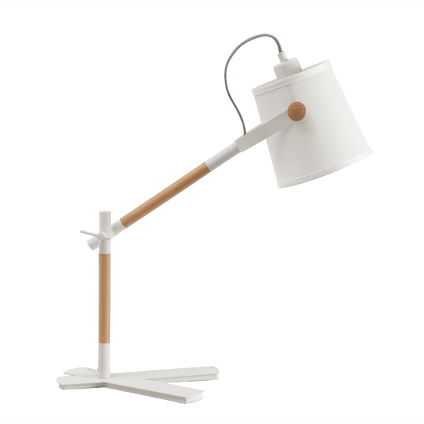 Nordica Adjustable Desk Lamp in Ivory White and Beech Wood