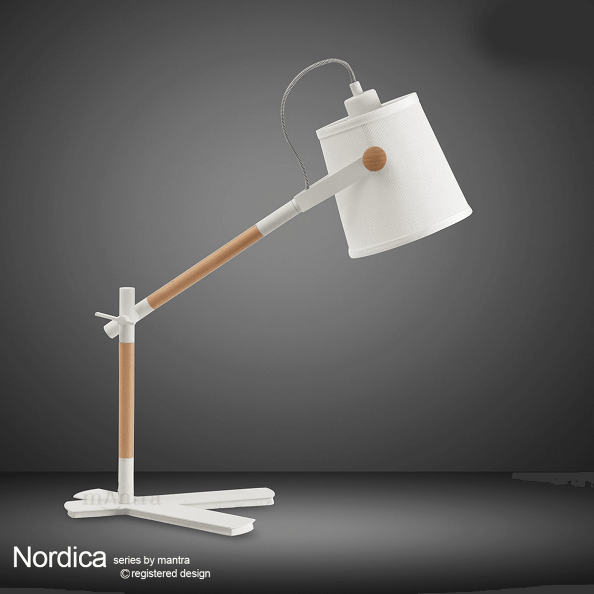 Nordica Adjustable Desk Lamp in Ivory White and Beech Wood