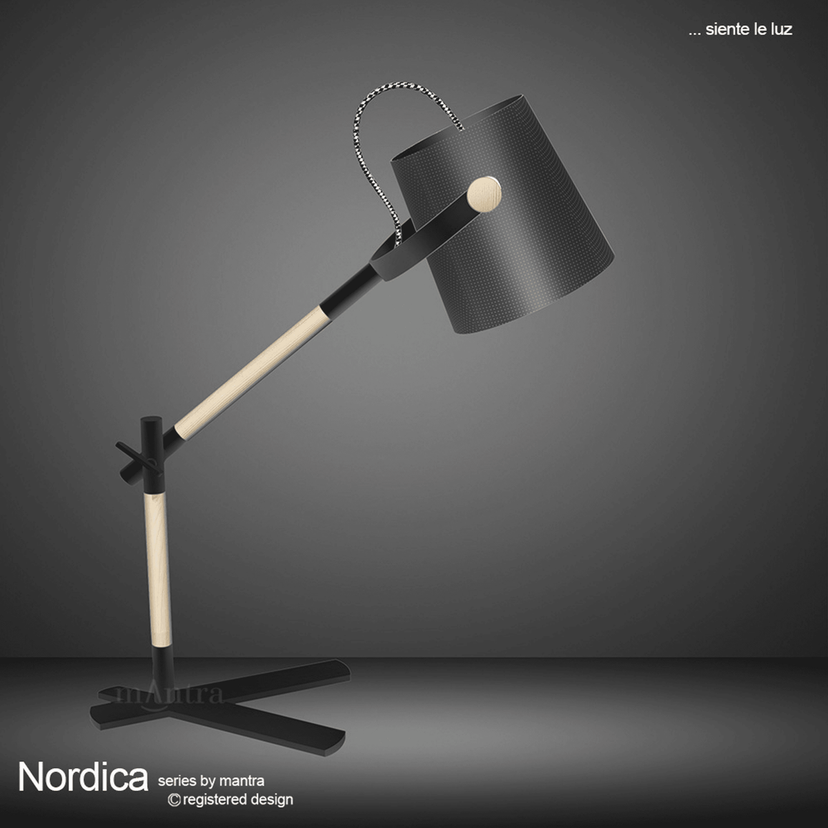 Nordica Adjustable Desk Lamp in Black and Beech Wood