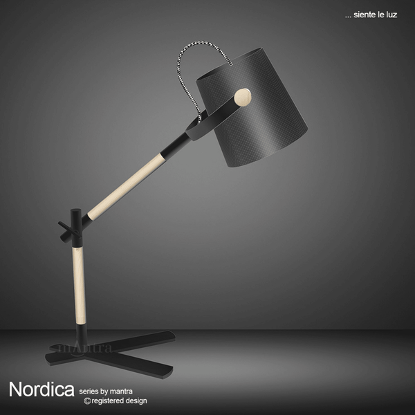 Nordica Adjustable Desk Lamp in Black and Beech Wood