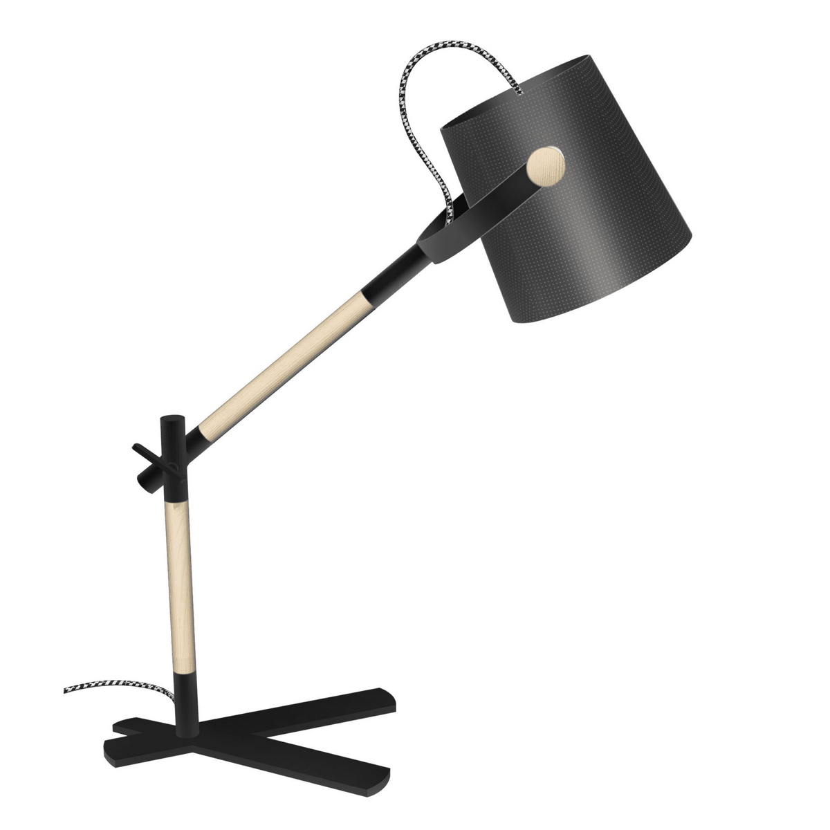 Nordica Adjustable Desk Lamp in Black and Beech Wood