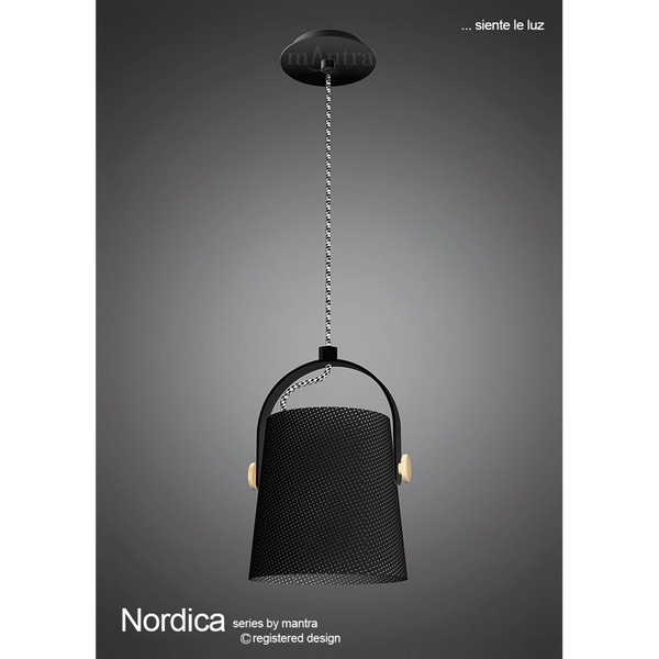 Nordica Single Pendant Light in Black and Beech Wood