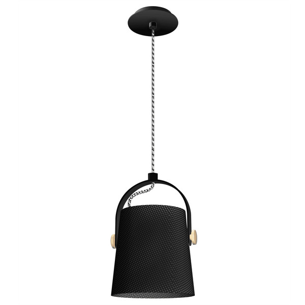 Nordica Single Pendant Light in Black and Beech Wood