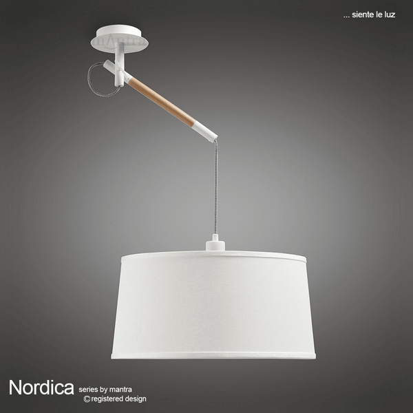 Nordica Multi Position Single Pendant in Ivory White and Beech Wood