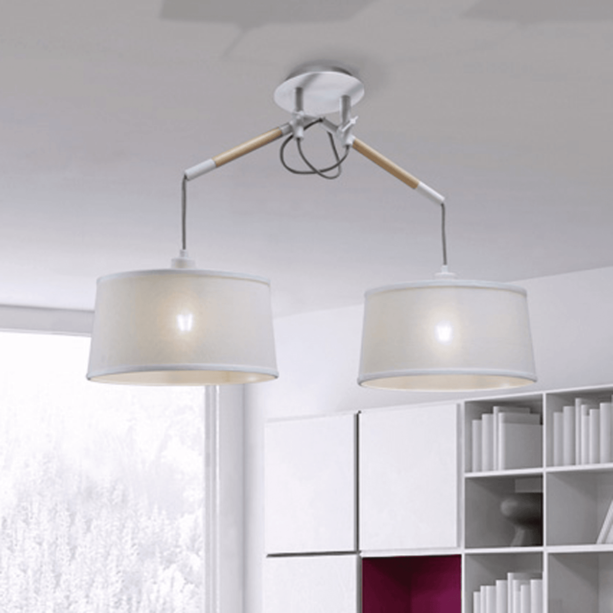 Nordica Multi Position Double Pendant in Ivory White and Beech Wood