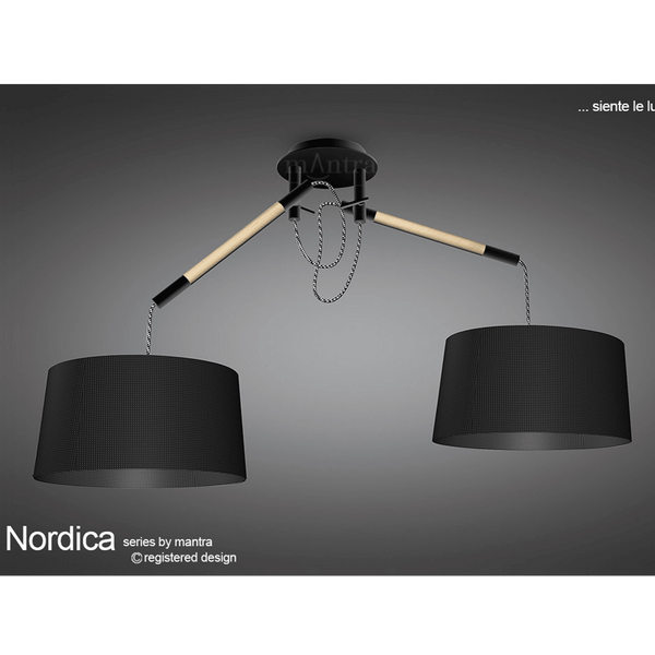 Nordica Multi Position Double Pendant in Black and Beech Wood