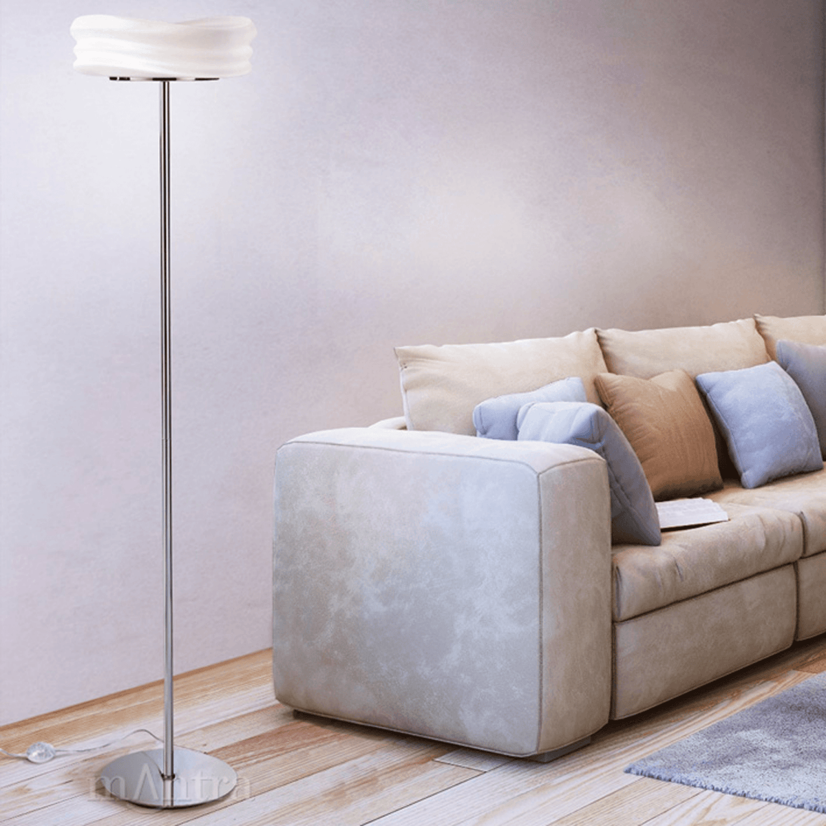 Mediterraneo 2 Light Floor Lamp in Chrome and Frosted Glass