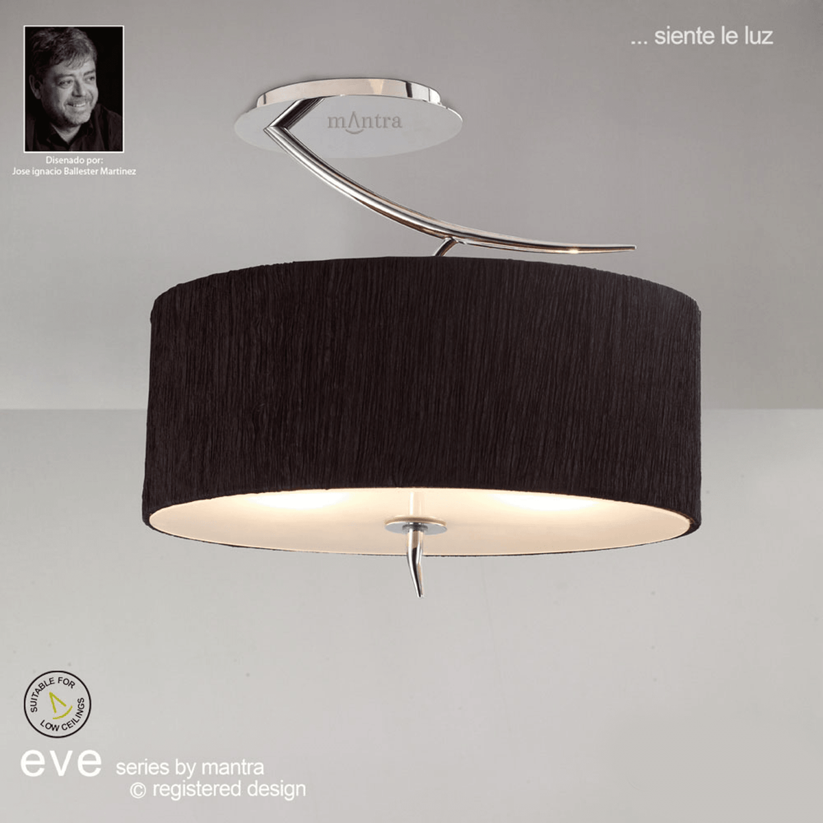 Eve Semi Flush Ceiling Light in Chrome with Black Oval Shade
