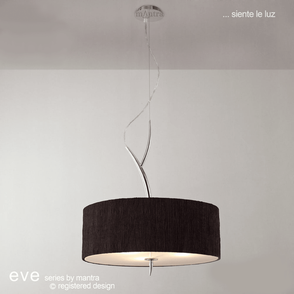 Eve 3 Light Pendant Light in Chrome with Black Round Shade