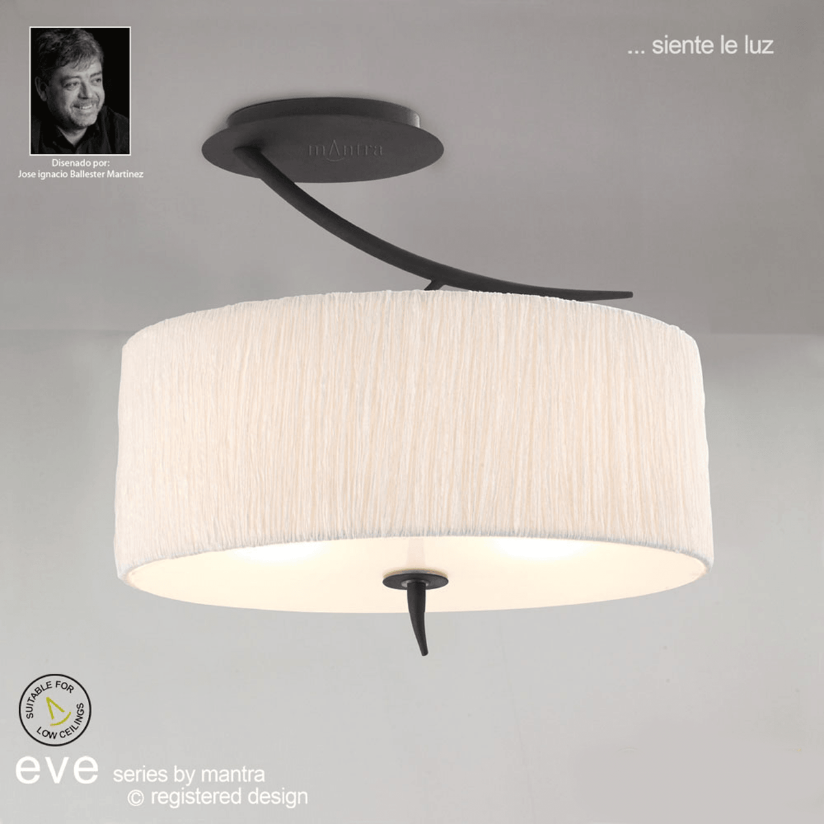 Eve Semi Flush Ceiling Light in Anthracite with White Oval Shade