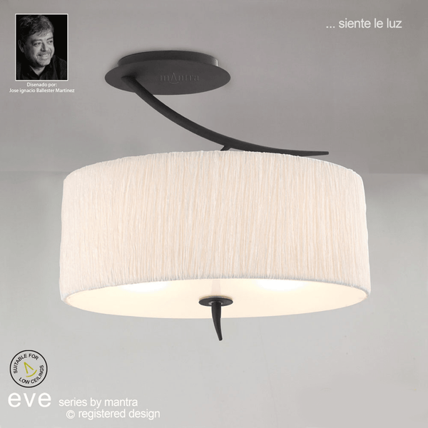 Eve Semi Flush Ceiling Light in Anthracite with White Oval Shade