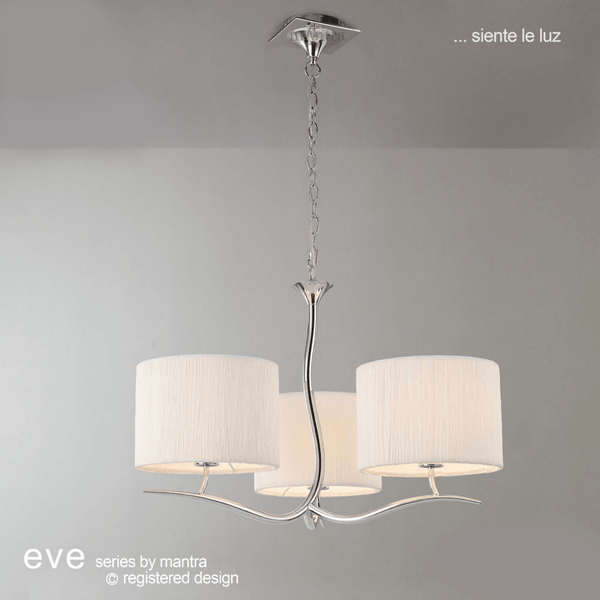 Eve Triple Pendant Light in Chrome with White Round Shades
