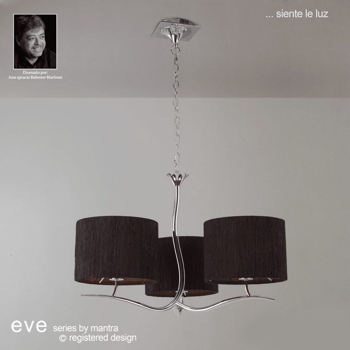Eve Triple Pendant Light in Chrome with Black Round Shades