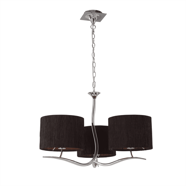 Eve Triple Pendant Light in Chrome with Black Round Shades