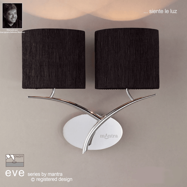 Eve Double Switched Wall Light in Chrome with Black Oval Shades