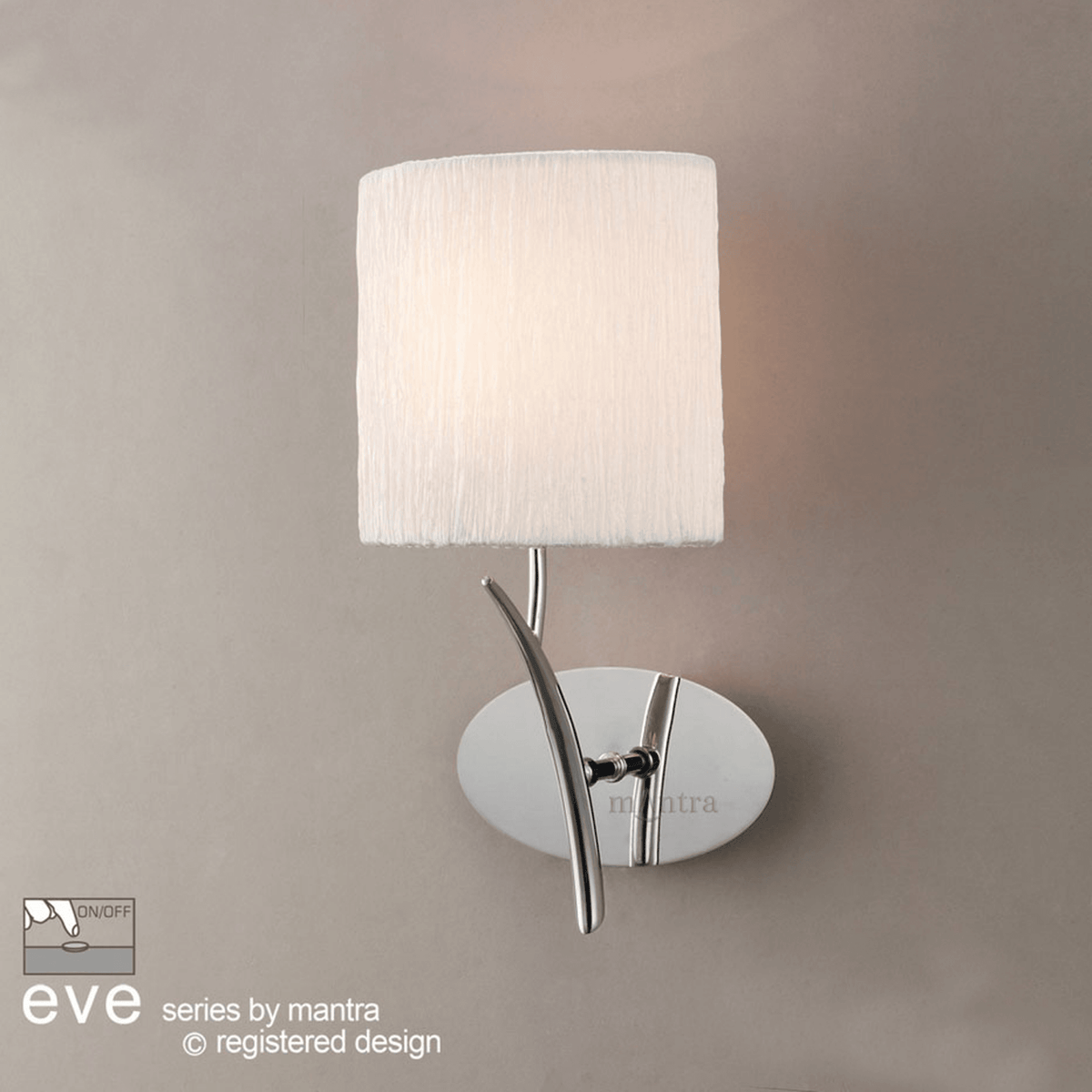 Eve Single Switched Wall Light in Chrome with White Oval Shade