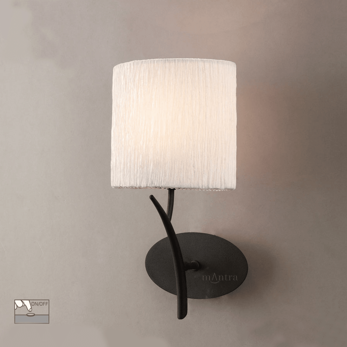 Eve Single Switched Wall Light in Anthracite with White Oval Shade