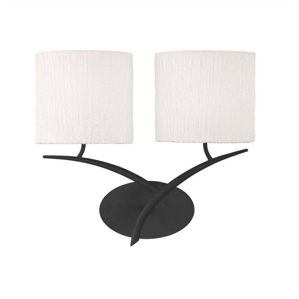 Eve Double Switched Wall Light in Anthracite with White Oval Shades