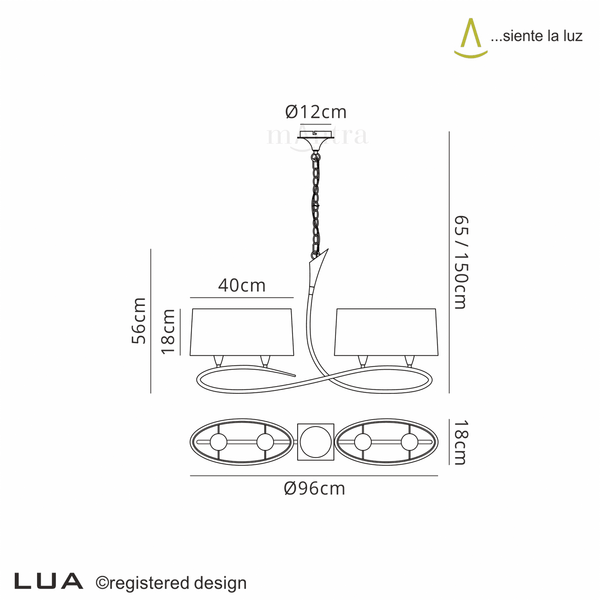 Lua Double Arm 4 Light Pendant in Ash Grey