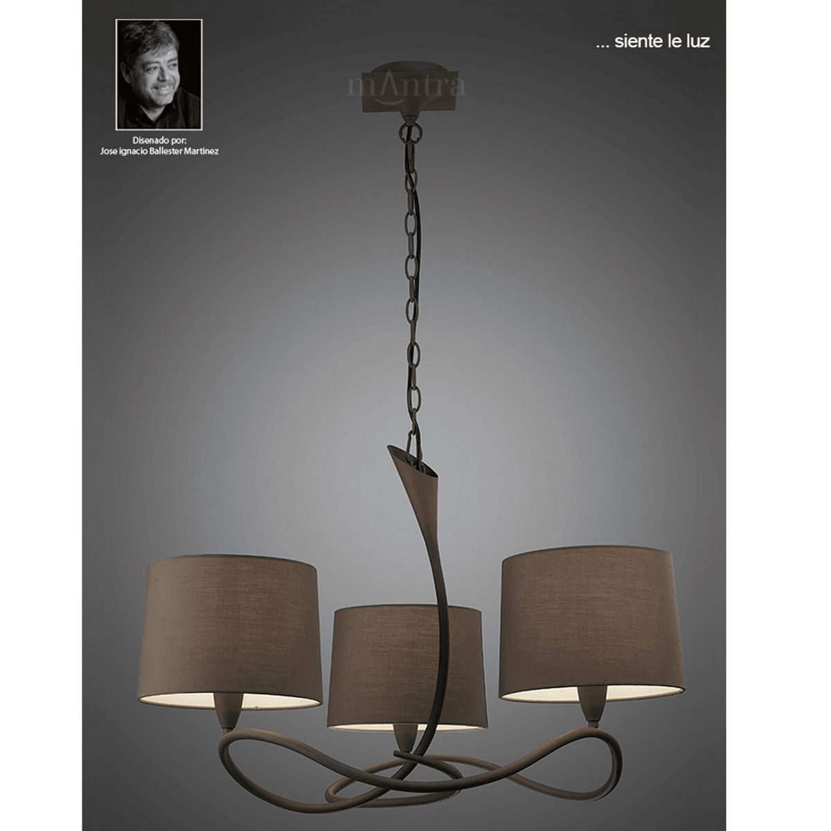 Lua Three Arm Pendant Light in Ash Grey