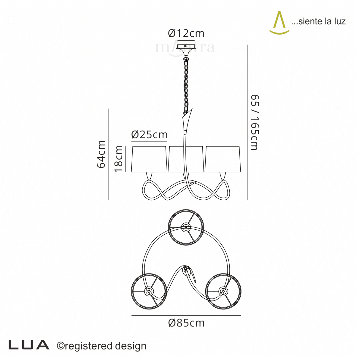 Lua Three Arm Pendant Light in Ash Grey