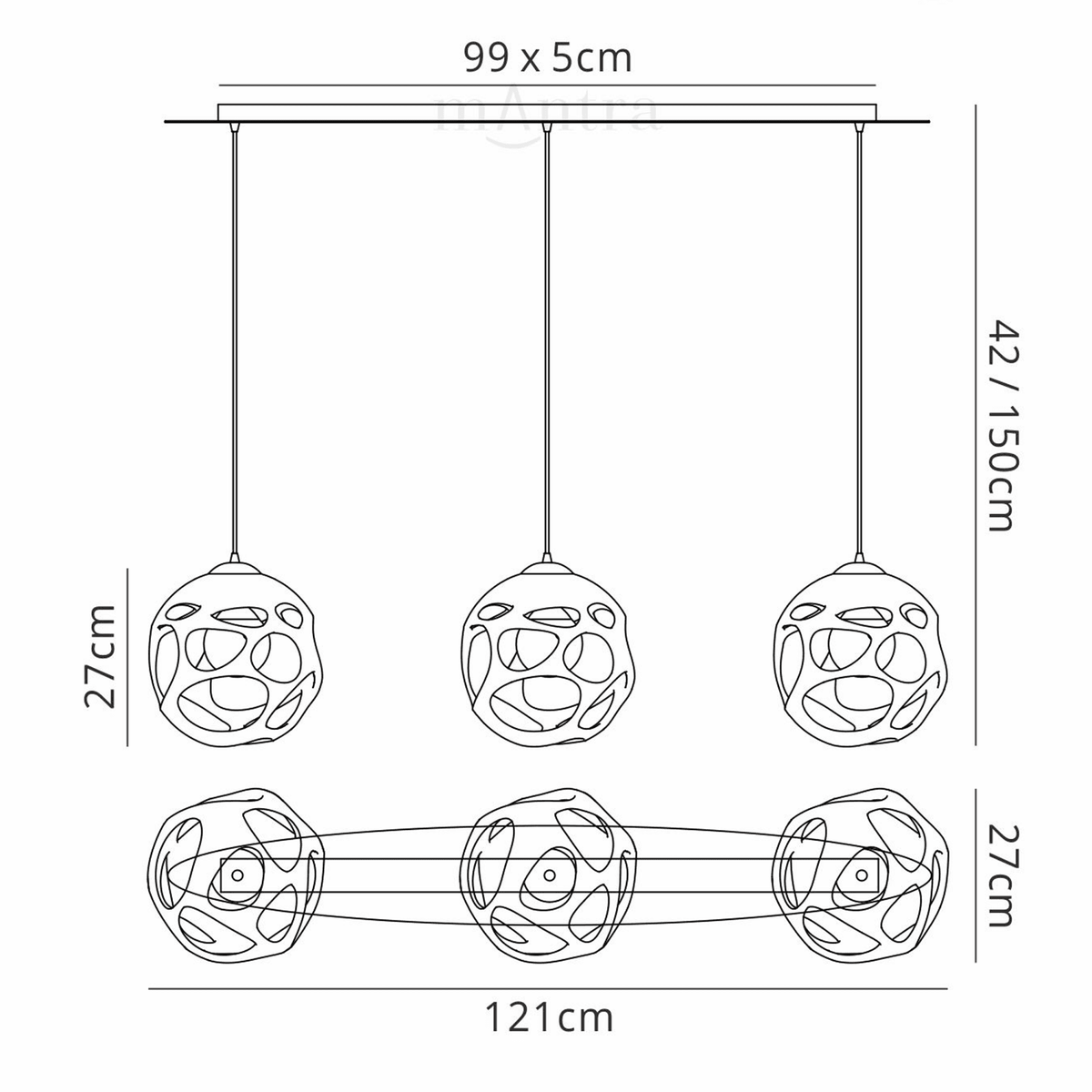 Organica Triple Bar Globe Pendant in Gloss White