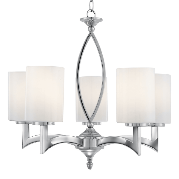 Gina Five Light Chrome Pendant with White Glass Cylinder Shades
