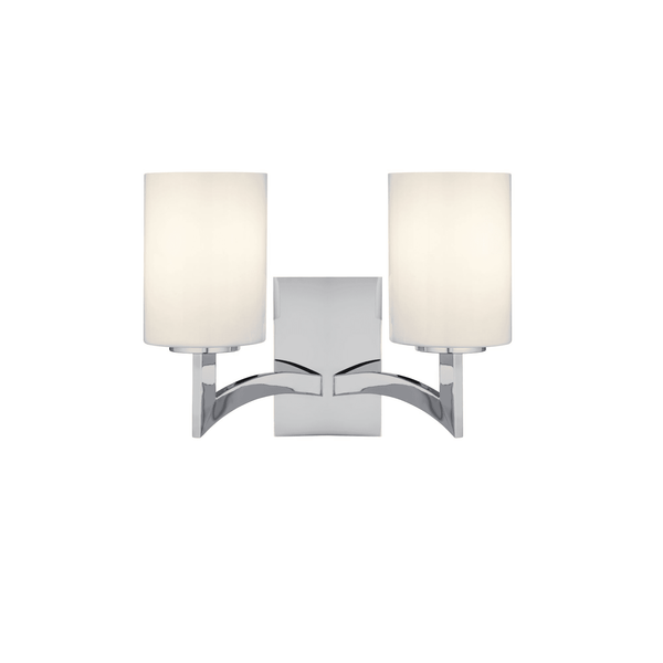 Gina Dual Wall Light in Chrome with White Glass Cylinder Shades
