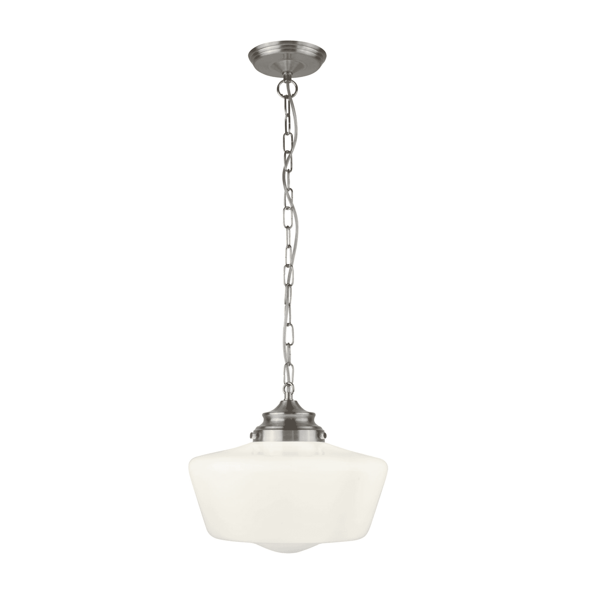School House Single Satin Silver Pendant with Opal Glass