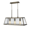 Voyager Triple Light Lantern Bar Pendant in Brass with Glass Panel