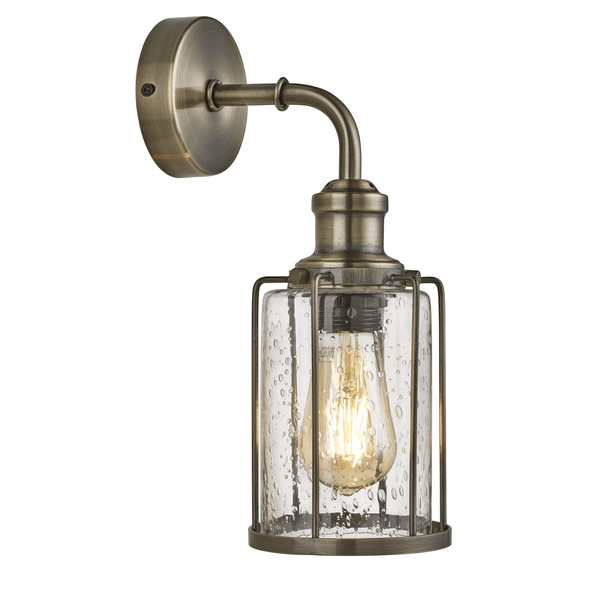 Pipes Wall Light In Antique Brass With Seeded Glass